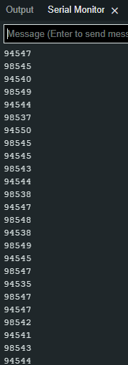 Serial Monitor displaying ranging time