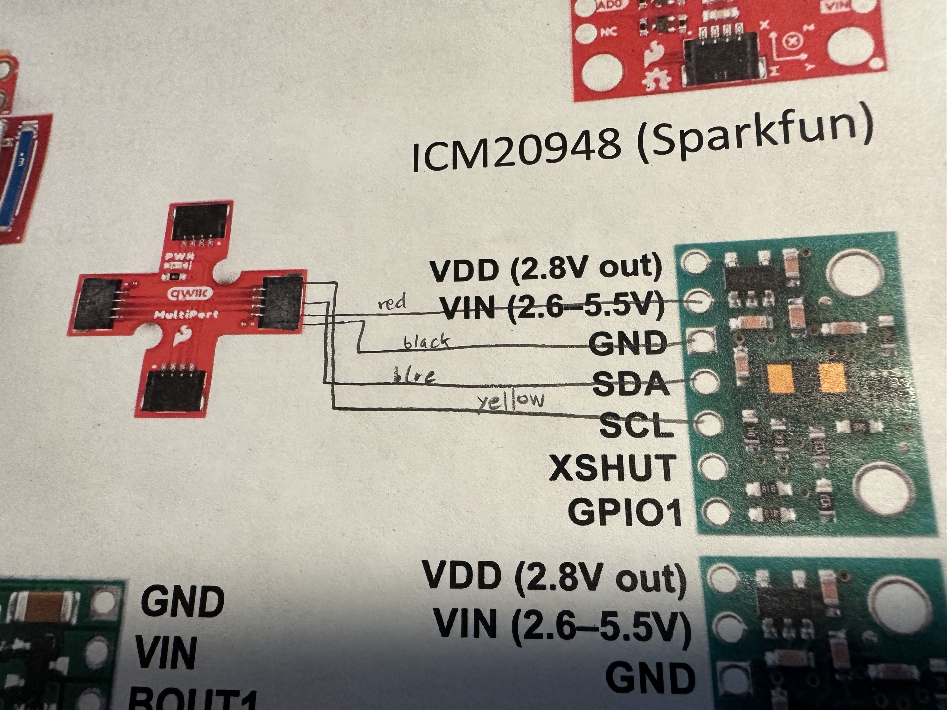 Wiring Diagram of QWIIC cable wires to ToF sensor