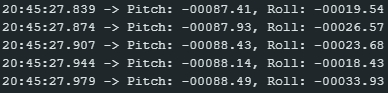 Sensor output with actual pitch of -90°